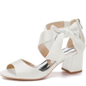 Elegant off White Women's Block Heel Sandals Bow